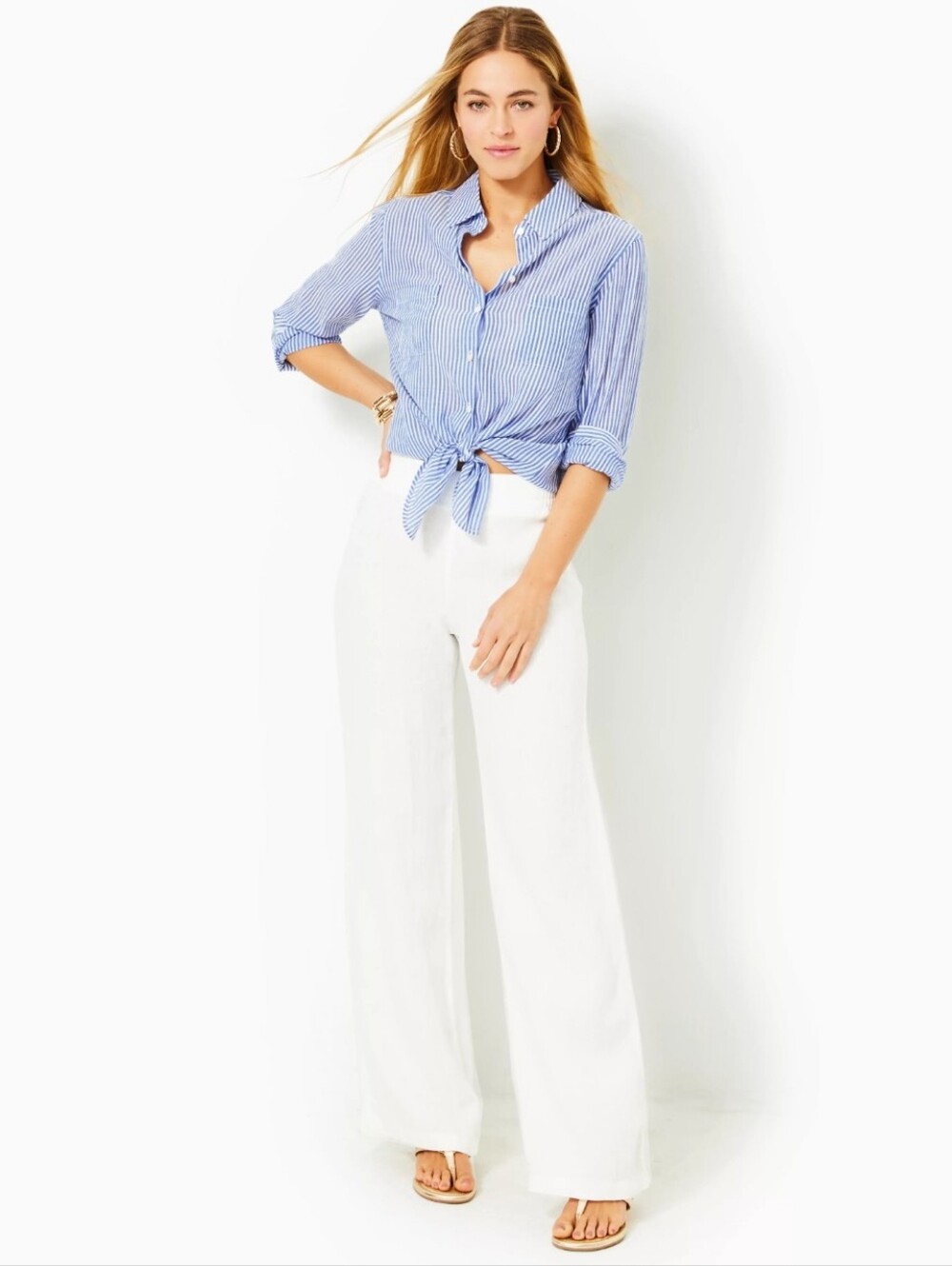Lilly Pulitzer 31" Deri Linen Palazzo Pants Beige Size M
